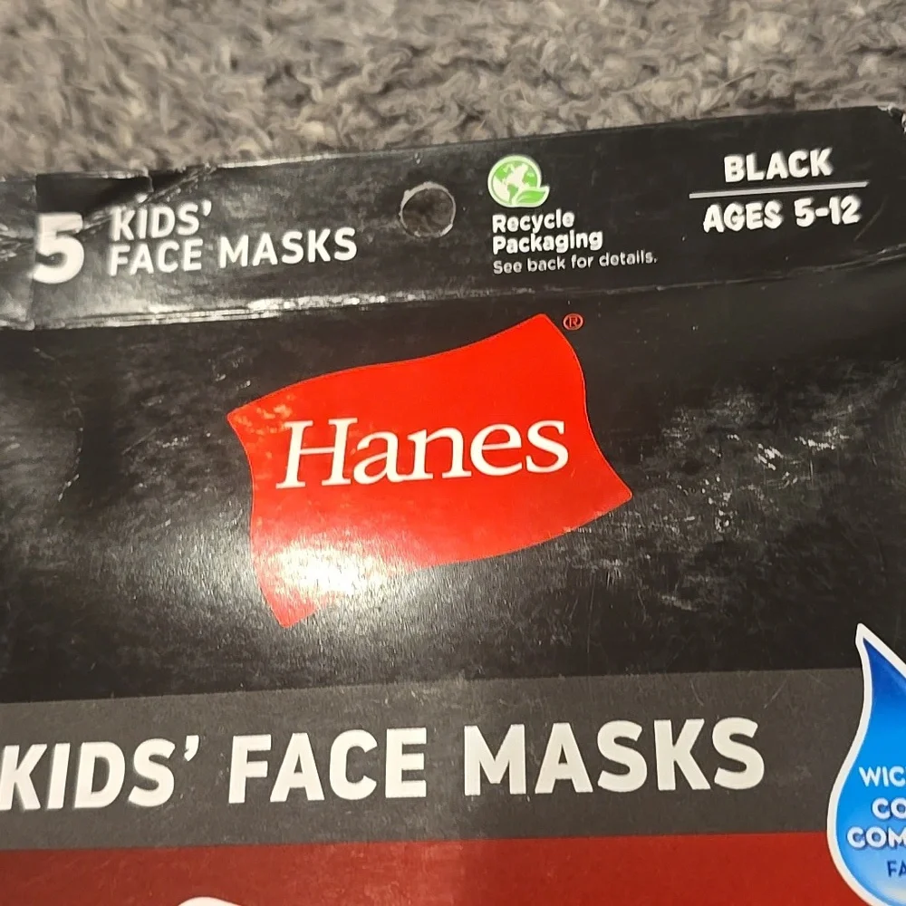 ❤️10/$20 New Hanes Black Kids' Face Masks 5-Pack